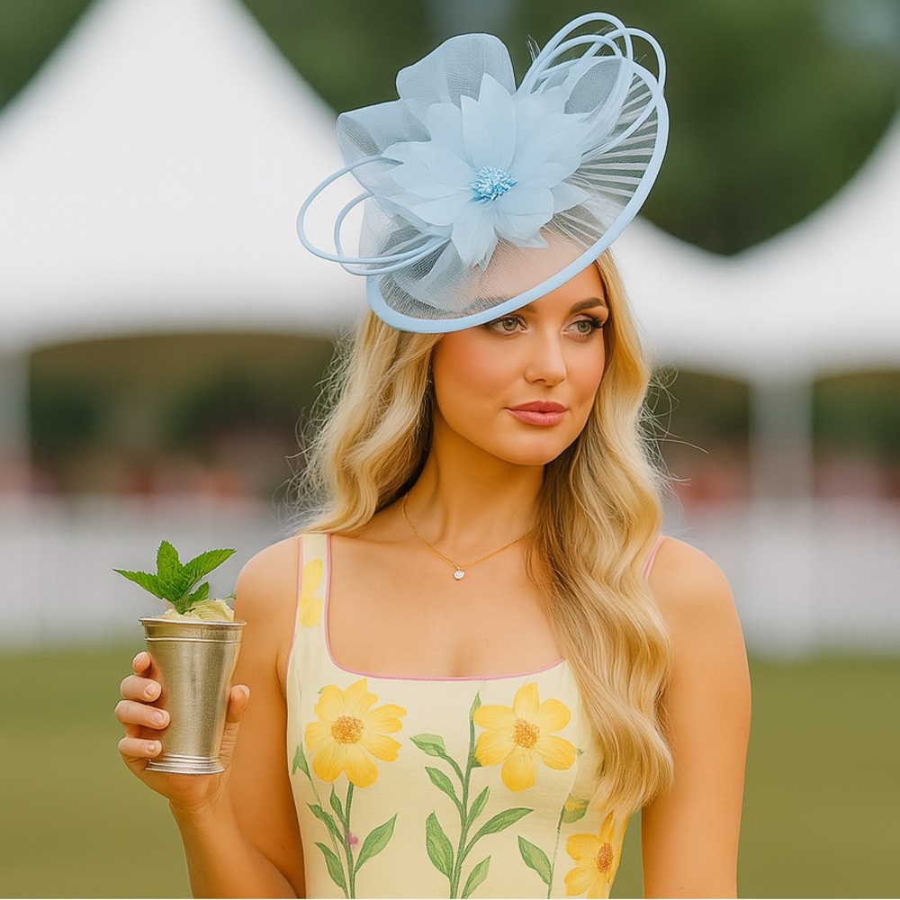 New Light Baby Blue Fascinator Derby Hat Tea Garden Party Hat Race Day Headwear